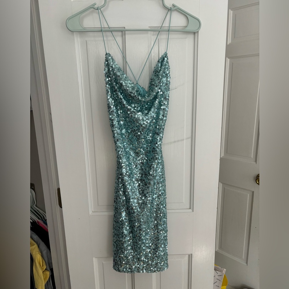 turquoise sequin windsor dress